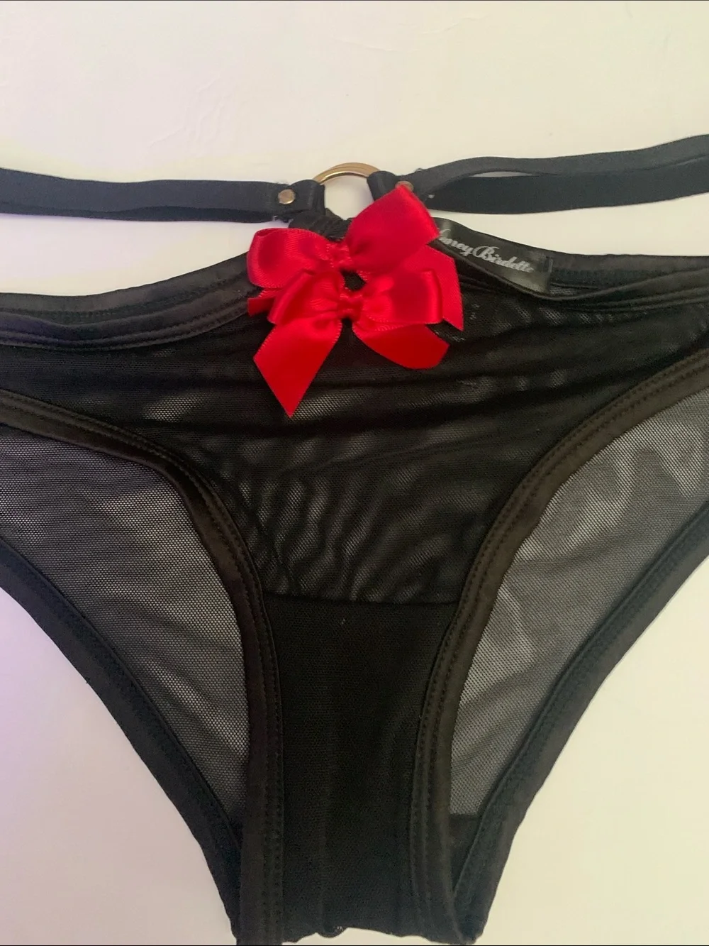 Honey Birdette Black Bikini Brief with Red Bow Accent